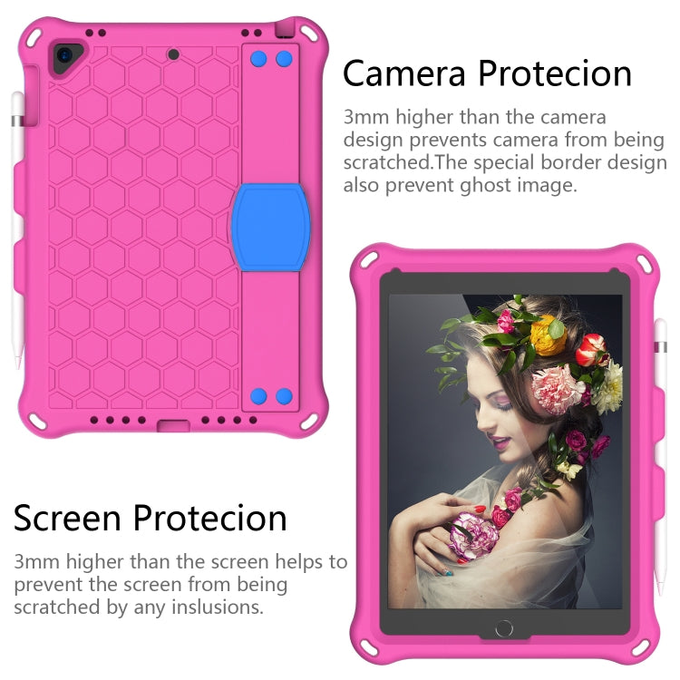 For iPad 9.7 2017/2018 Honeycomb Design EVA + PC Four Corner Anti Falling Flat Protective Shell With Straps(Rose Red+Blue) - iPad 9.7 (2018) & (2017) Cases by buy2fix | Online Shopping UK | buy2fix