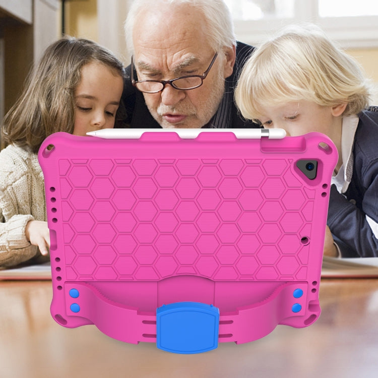 For iPad 9.7 2017/2018 Honeycomb Design EVA + PC Four Corner Anti Falling Flat Protective Shell With Straps(Rose Red+Blue) - iPad 9.7 (2018) & (2017) Cases by buy2fix | Online Shopping UK | buy2fix