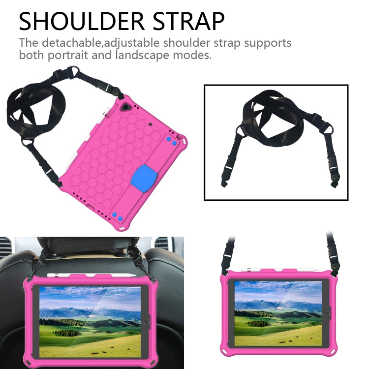 For iPad 9.7 2017/2018 Honeycomb Design EVA + PC Four Corner Anti Falling Flat Protective Shell With Straps(Rose Red+Blue) - iPad 9.7 (2018) & (2017) Cases by buy2fix | Online Shopping UK | buy2fix