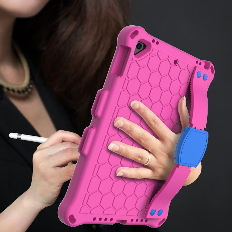 For iPad 9.7 2017/2018 Honeycomb Design EVA + PC Four Corner Anti Falling Flat Protective Shell With Straps(Rose Red+Blue) - iPad 9.7 (2018) & (2017) Cases by buy2fix | Online Shopping UK | buy2fix