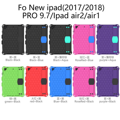 For iPad 9.7 2017/2018 Honeycomb Design EVA + PC Four Corner Anti Falling Flat Protective Shell With Straps(Rose Red+Blue) - iPad 9.7 (2018) & (2017) Cases by buy2fix | Online Shopping UK | buy2fix