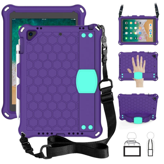 For iPad 9.7 2017/2018 Honeycomb Design EVA + PC Four Corner Anti Falling Flat Protective Shell With Straps(Purple + Mint) - iPad 9.7 (2018) & (2017) Cases by buy2fix | Online Shopping UK | buy2fix