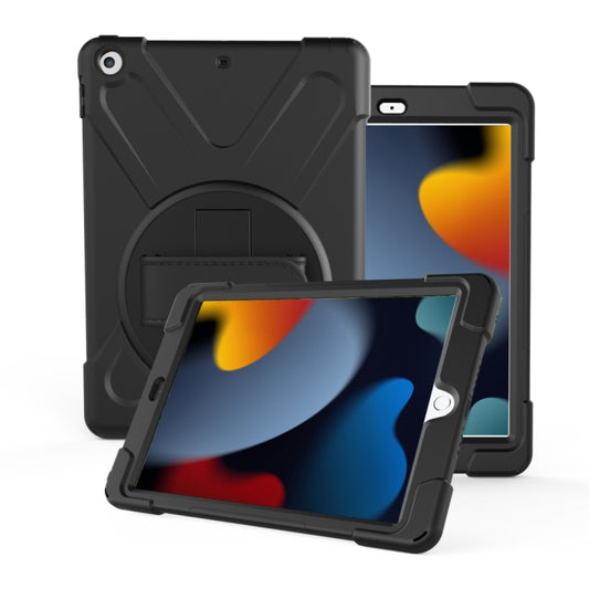 For iPad 10.2 2021 / 2020 / 2019 360 Degree Rotation PC + Silicone Protective Case with Holder & Hand-strap(Black) - iPad 10.2 Cases by buy2fix | Online Shopping UK | buy2fix