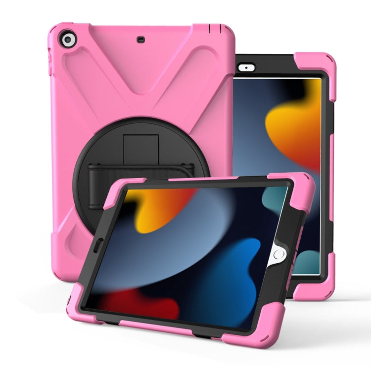 For iPad 10.2 2021 / 2020 / 2019 360 Degree Rotation PC + Silicone Protective Case with Holder & Hand-strap(Pink) - iPad 10.2 Cases by buy2fix | Online Shopping UK | buy2fix