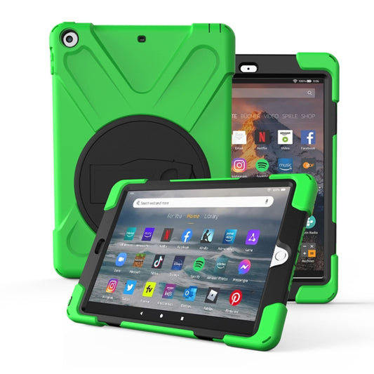 For Amazon fire HD10(2017)(2018)(2019)  360 Degree Rotation PC + Silicone Protective Case with Holder & Hand-strap(Light Green) - Amazon by buy2fix | Online Shopping UK | buy2fix