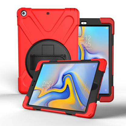 For Galaxy  Tab A 10.5 T590/T595 360 Degree Rotation PC + Silicone Protective Case with Holder & Hand-strap(Red) - Tab A 10.5 by buy2fix | Online Shopping UK | buy2fix