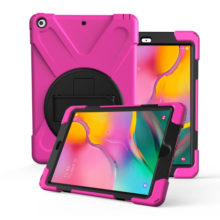 For Galaxy Tab A 10.1 （2019） T510/T515   360 Degree Rotation PC + Silicone Protective Case with Holder & Hand-strap(Rose Red) - Tab A 10.1 (2019) T510 / T515 by buy2fix | Online Shopping UK | buy2fix