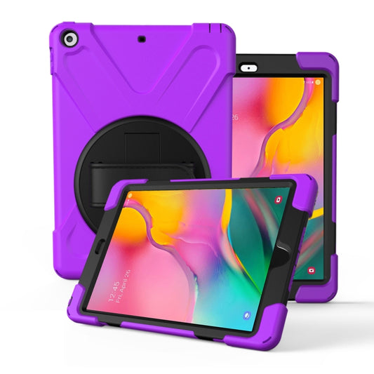 For Galaxy Tab A 10.1 （2019） T510/T515   360 Degree Rotation PC + Silicone Protective Case with Holder & Hand-strap(Purple) - Tab A 10.1 (2019) T510 / T515 by buy2fix | Online Shopping UK | buy2fix