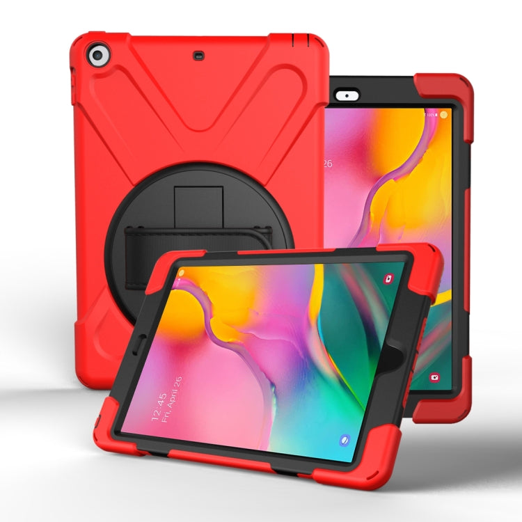 For Galaxy Tab A 10.1 （2019） T510/T515   360 Degree Rotation PC + Silicone Protective Case with Holder & Hand-strap(Red) - Tab A 10.1 (2019) T510 / T515 by buy2fix | Online Shopping UK | buy2fix