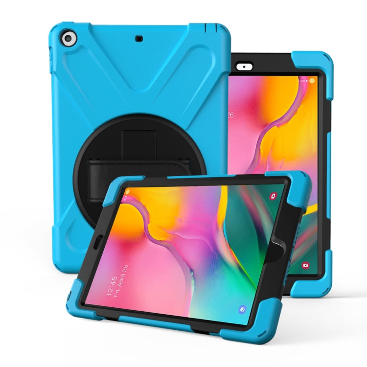For Galaxy Tab A 10.1 （2019） T510/T515   360 Degree Rotation PC + Silicone Protective Case with Holder & Hand-strap(Light Blue) - Tab A 10.1 (2019) T510 / T515 by buy2fix | Online Shopping UK | buy2fix