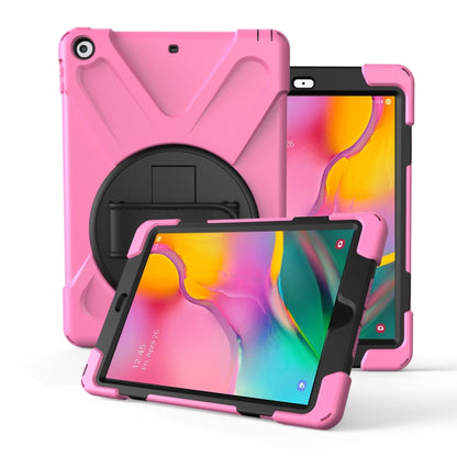 For Galaxy Tab A 10.1 （2019） T510/T515   360 Degree Rotation PC + Silicone Protective Case with Holder & Hand-strap(Pink) - Tab A 10.1 (2019) T510 / T515 by buy2fix | Online Shopping UK | buy2fix