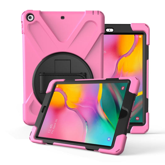 For Galaxy Tab A 10.1 （2019） T510/T515   360 Degree Rotation PC + Silicone Protective Case with Holder & Hand-strap(Pink) - Tab A 10.1 (2019) T510 / T515 by buy2fix | Online Shopping UK | buy2fix