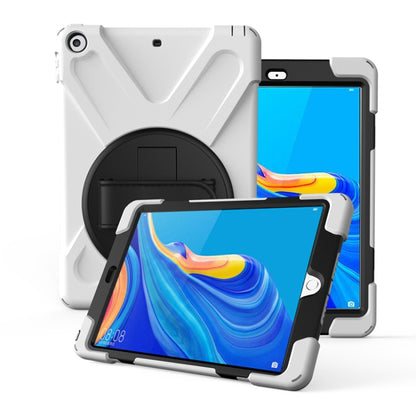 For Huawei MediaPad M6 10.8  360 Degree Rotation PC + Silicone Protective Case with Holder & Hand-strap(White) - Huawei by buy2fix | Online Shopping UK | buy2fix