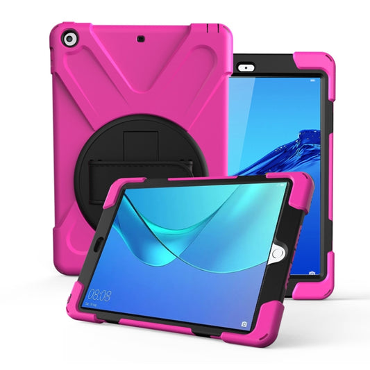 For Huawei MediaPad M5 10.8  360 Degree Rotation PC + Silicone Protective Case with Holder & Hand-strap(Rose Red) - Huawei by buy2fix | Online Shopping UK | buy2fix