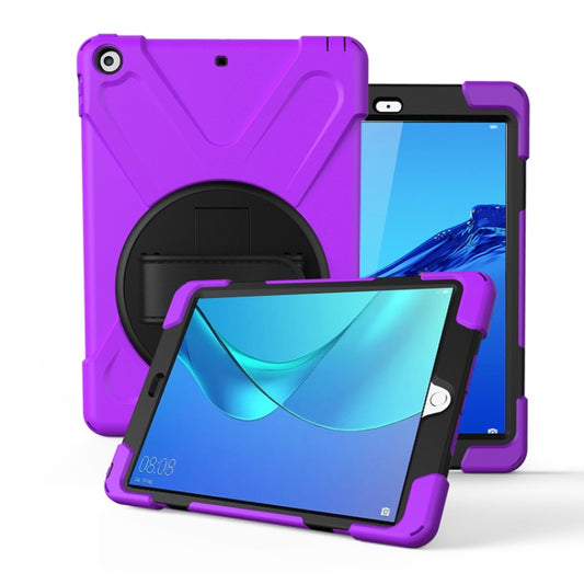 For Huawei MediaPad M5 10.8  360 Degree Rotation PC + Silicone Protective Case with Holder & Hand-strap(Purple) - Huawei by buy2fix | Online Shopping UK | buy2fix