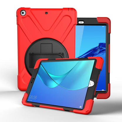 For Huawei MediaPad M5 10.8  360 Degree Rotation PC + Silicone Protective Case with Holder & Hand-strap(Red) - Huawei by buy2fix | Online Shopping UK | buy2fix