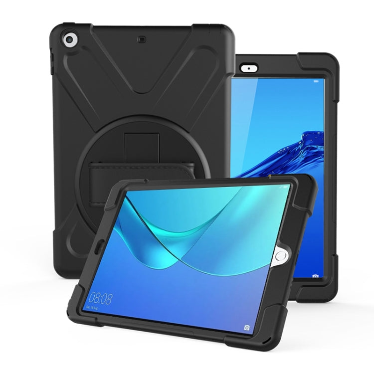 For Huawei MediaPad M5 10.8  360 Degree Rotation PC + Silicone Protective Case with Holder & Hand-strap(Black) - Huawei by buy2fix | Online Shopping UK | buy2fix