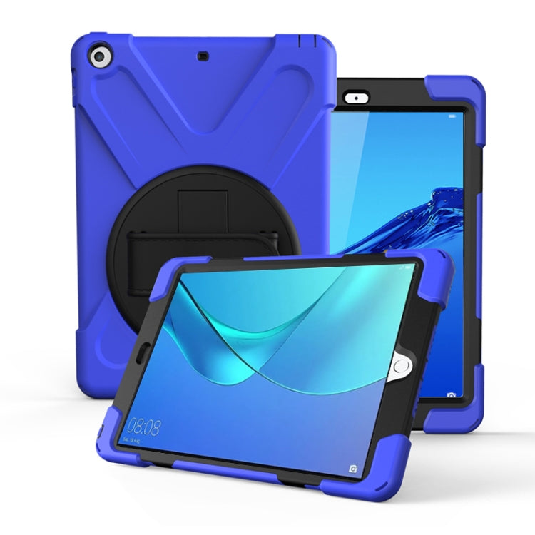 For Huawei MediaPad M5 10.8  360 Degree Rotation PC + Silicone Protective Case with Holder & Hand-strap(Dark Blue) - Huawei by buy2fix | Online Shopping UK | buy2fix