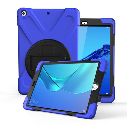 For Huawei MediaPad M5 10.8  360 Degree Rotation PC + Silicone Protective Case with Holder & Hand-strap(Dark Blue) - Huawei by buy2fix | Online Shopping UK | buy2fix