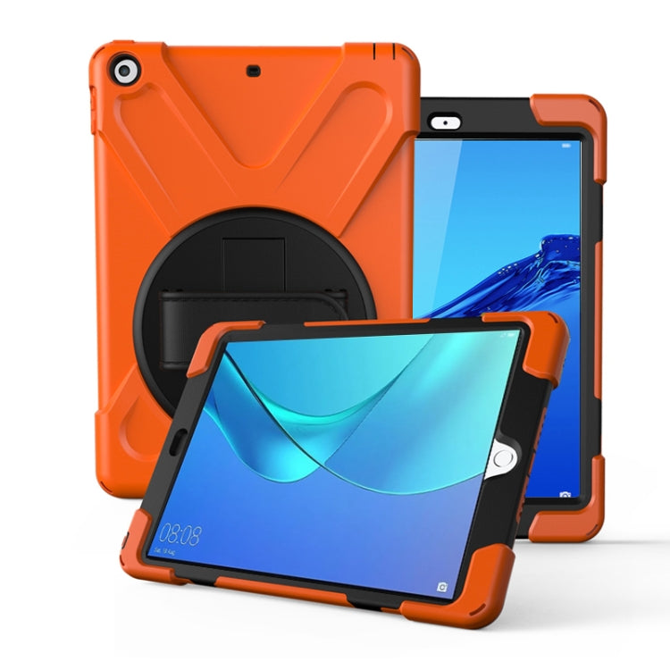 For Huawei MediaPad M5 10.8  360 Degree Rotation PC + Silicone Protective Case with Holder & Hand-strap(Orange) - Huawei by buy2fix | Online Shopping UK | buy2fix