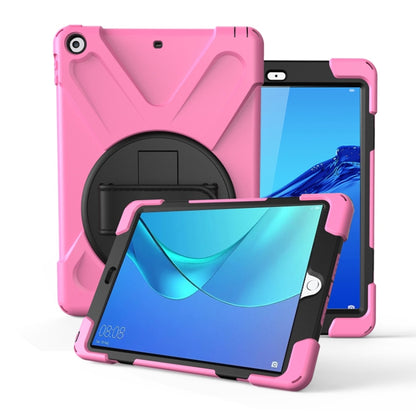 For Huawei MediaPad M5 10.8  360 Degree Rotation PC + Silicone Protective Case with Holder & Hand-strap(Pink) - Huawei by buy2fix | Online Shopping UK | buy2fix