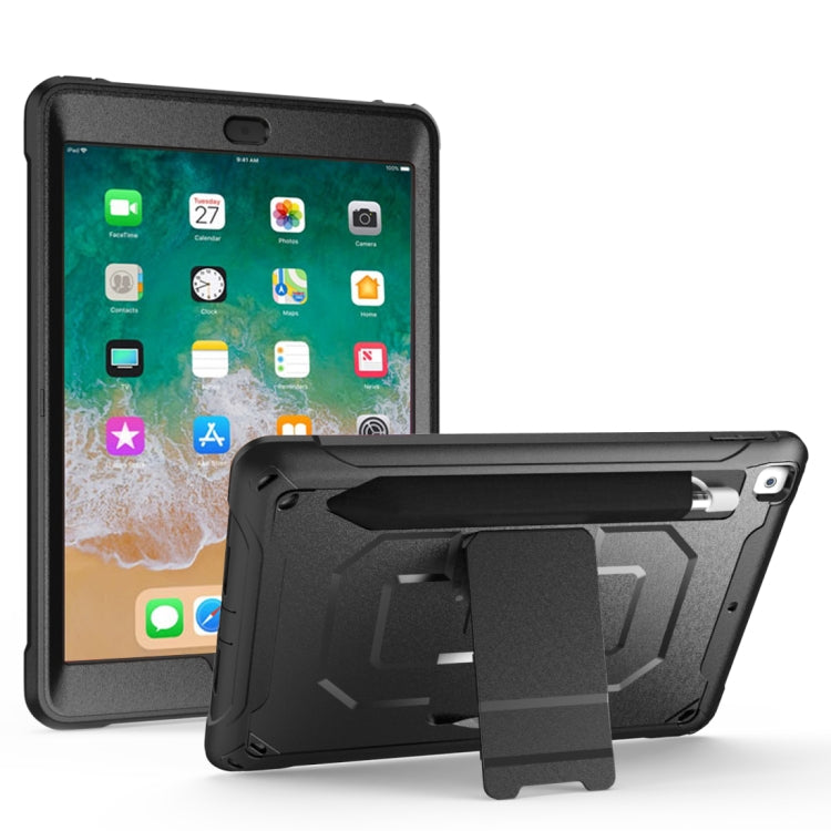 For iPad 9.7 (2018) & (2017)  360 Degree Rotation PC + Silicone Protective Case with Holder & Hand-strap(Black) - iPad 9.7 (2018) & (2017) Cases by buy2fix | Online Shopping UK | buy2fix