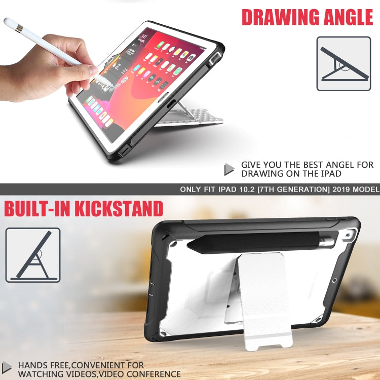 For iPad 10.2 2019 360 Degree Rotation PC + Silicone Protective Case with Holder & Hand-strap(White) - iPad 10.2 Cases by buy2fix | Online Shopping UK | buy2fix
