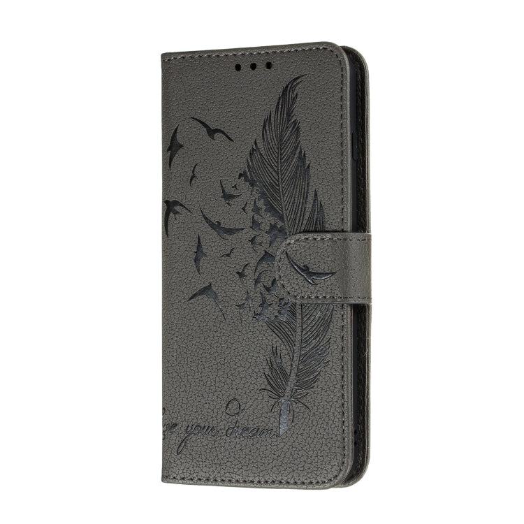 For Galaxy S20+ Litchi Texture Feather Embossing Horizontal Flip PU Leather Case with Holder & Card Slots & Wallet & Photo Frame & Lanyard(Grey) by buy2fix