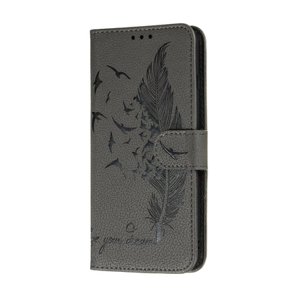 For Galaxy S20+ Litchi Texture Feather Embossing Horizontal Flip PU Leather Case with Holder & Card Slots & Wallet & Photo Frame & Lanyard(Grey) by buy2fix