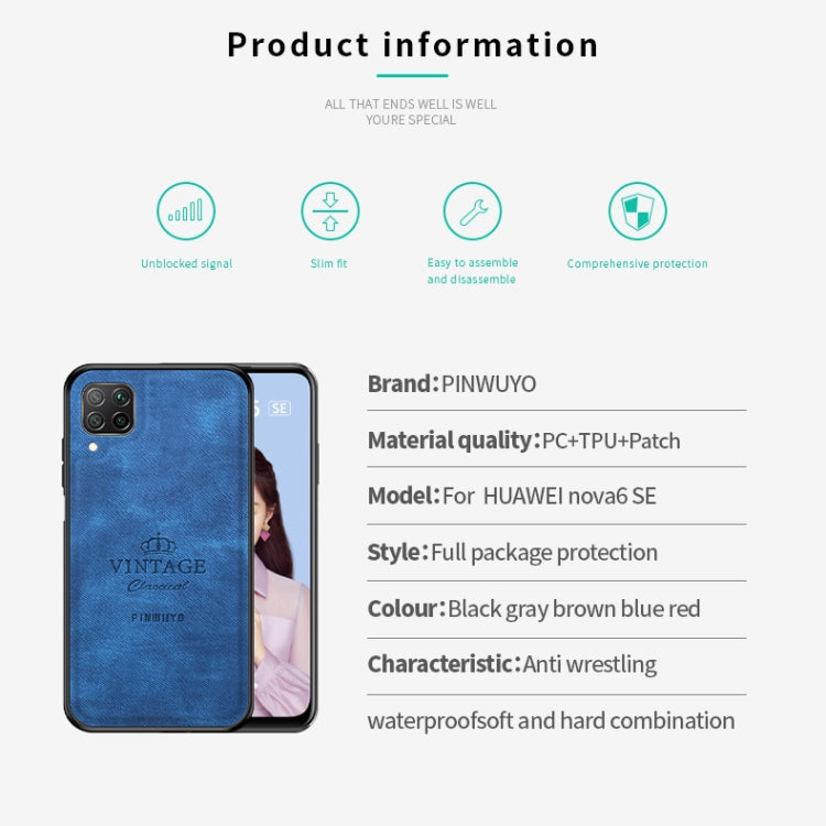 For Huawei Nova 6 SE PINWUYO Zun Series PC + TPU + Skin Waterproof And Anti-fall All-inclusive Protective Shell(Blue) - Huawei Cases by PINWUYO | Online Shopping UK | buy2fix