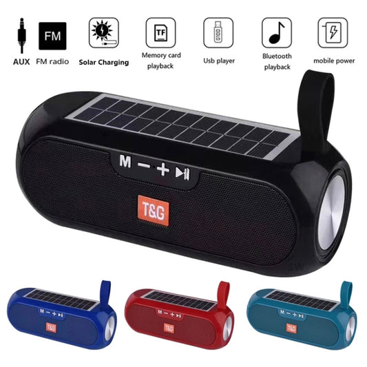 T&G TG182 Portable Column Wireless Stereo Music Box Solar Power waterproof USB AUX FM radio super bass(Red) by T&G