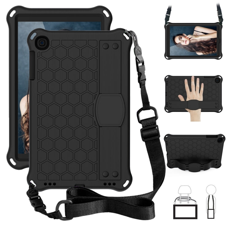For iPad mini 5 / 4 / 3 / 2 /1 Honeycomb Design EVA + PC Four Corner Anti Falling Flat Protective Shell With Straps(Black+Black) - iPad Mini 4 & 3 & 2 & 1 Cases by buy2fix | Online Shopping UK | buy2fix