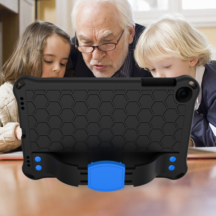 For iPad mini 5 / 4 / 3 / 2 /1 Honeycomb Design EVA + PC Four Corner Anti Falling Flat Protective Shell With Straps(Black+Blue) - iPad Mini 4 & 3 & 2 & 1 Cases by buy2fix | Online Shopping UK | buy2fix