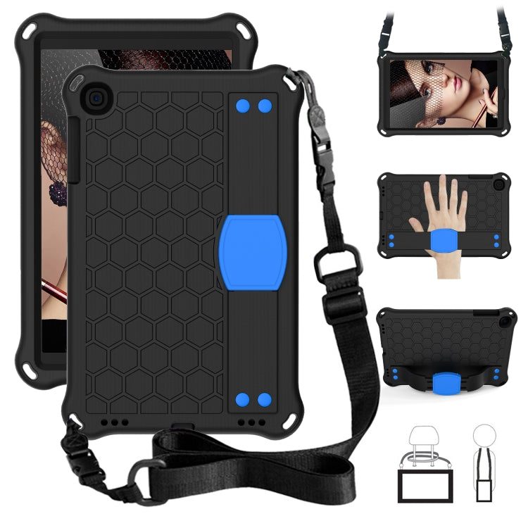 For iPad mini 5 / 4 / 3 / 2 /1 Honeycomb Design EVA + PC Four Corner Anti Falling Flat Protective Shell With Straps(Black+Blue) - iPad Mini 4 & 3 & 2 & 1 Cases by buy2fix | Online Shopping UK | buy2fix