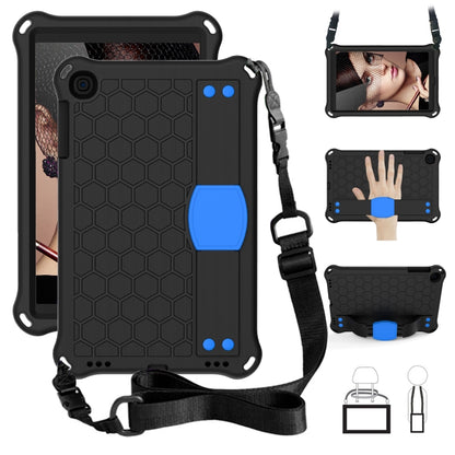 For iPad mini 5 / 4 / 3 / 2 /1 Honeycomb Design EVA + PC Four Corner Anti Falling Flat Protective Shell With Straps(Black+Blue) - iPad Mini 4 & 3 & 2 & 1 Cases by buy2fix | Online Shopping UK | buy2fix