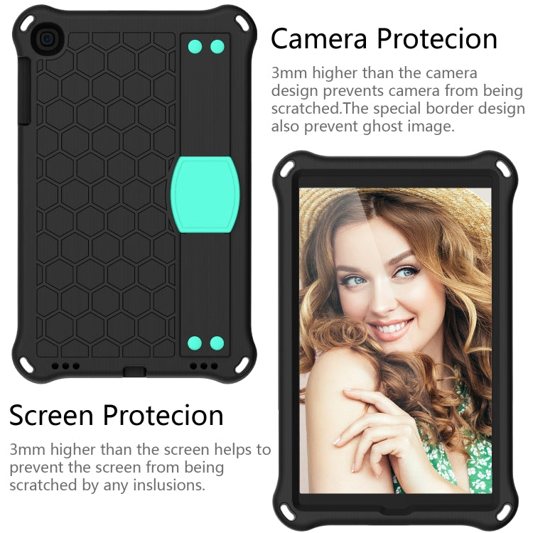 For iPad mini 5 / 4 / 3 / 2 /1 Honeycomb Design EVA + PC Four Corner Anti Falling Flat Protective Shell With Straps(Black+Aqua) - iPad Mini 4 & 3 & 2 & 1 Cases by buy2fix | Online Shopping UK | buy2fix