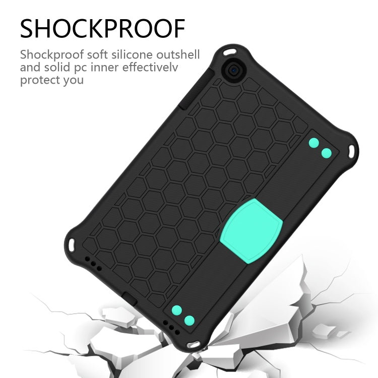 For iPad mini 5 / 4 / 3 / 2 /1 Honeycomb Design EVA + PC Four Corner Anti Falling Flat Protective Shell With Straps(Black+Aqua) - iPad Mini 4 & 3 & 2 & 1 Cases by buy2fix | Online Shopping UK | buy2fix