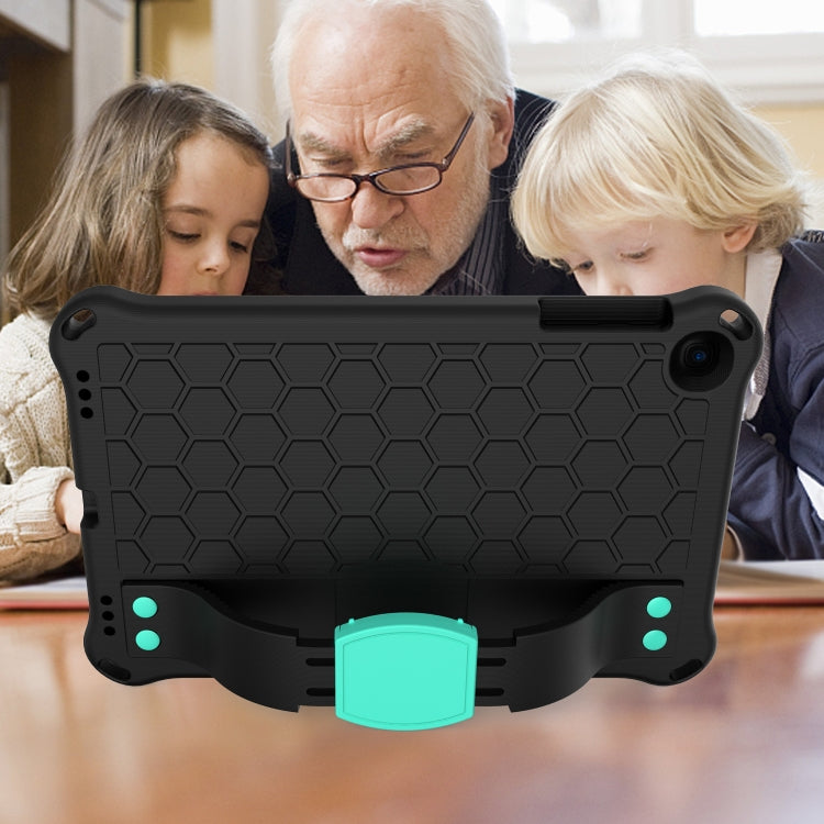 For iPad mini 5 / 4 / 3 / 2 /1 Honeycomb Design EVA + PC Four Corner Anti Falling Flat Protective Shell With Straps(Black+Aqua) - iPad Mini 4 & 3 & 2 & 1 Cases by buy2fix | Online Shopping UK | buy2fix