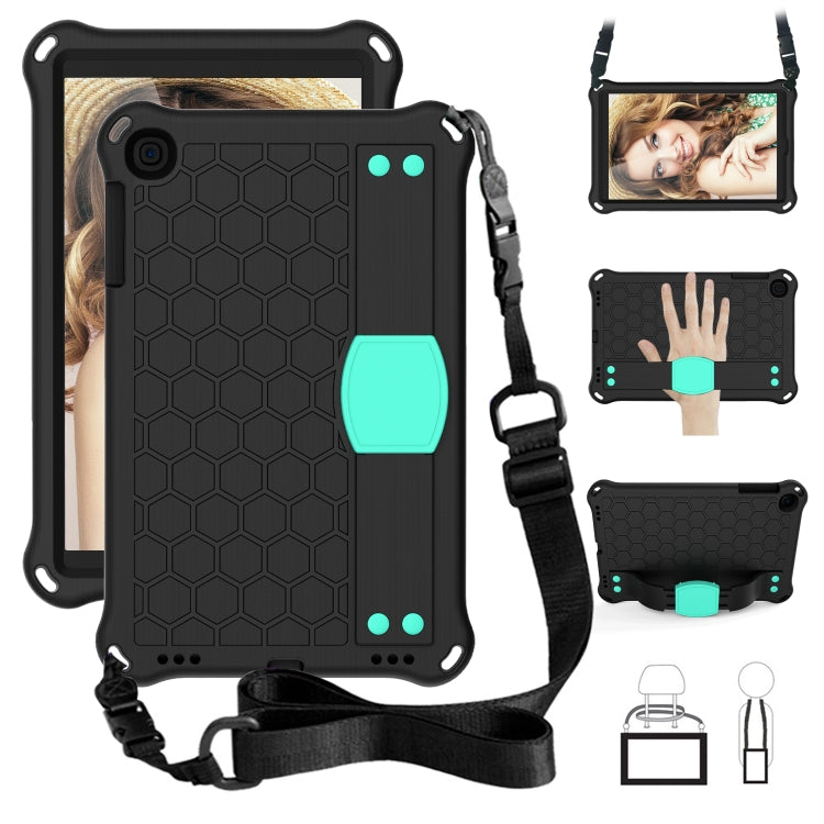 For iPad mini 5 / 4 / 3 / 2 /1 Honeycomb Design EVA + PC Four Corner Anti Falling Flat Protective Shell With Straps(Black+Aqua) - iPad Mini 4 & 3 & 2 & 1 Cases by buy2fix | Online Shopping UK | buy2fix