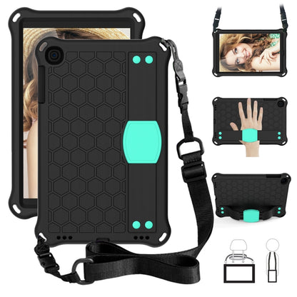 For iPad mini 5 / 4 / 3 / 2 /1 Honeycomb Design EVA + PC Four Corner Anti Falling Flat Protective Shell With Straps(Black+Aqua) - iPad Mini 4 & 3 & 2 & 1 Cases by buy2fix | Online Shopping UK | buy2fix