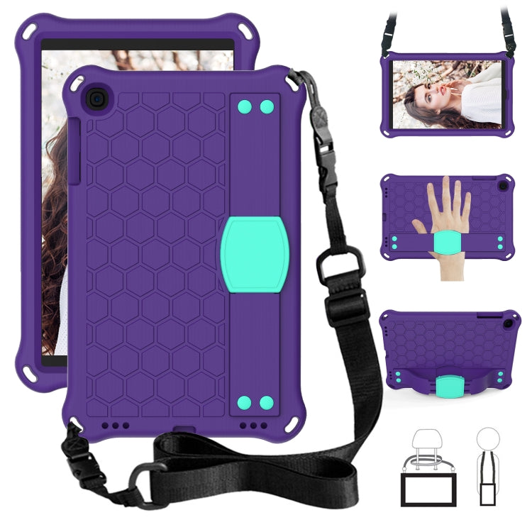 For iPad mini 5 / 4 / 3 / 2 /1 Honeycomb Design EVA + PC Four Corner Anti Falling Flat Protective Shell With Straps(Purple+Aqua) - iPad Mini 4 & 3 & 2 & 1 Cases by buy2fix | Online Shopping UK | buy2fix