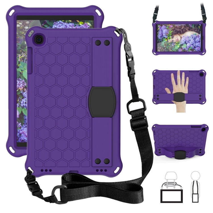 For iPad mini 5 / 4 / 3 / 2 /1 Honeycomb Design EVA + PC Four Corner Anti Falling Flat Protective Shell With Straps(Purple+Black) - iPad Mini 4 & 3 & 2 & 1 Cases by buy2fix | Online Shopping UK | buy2fix