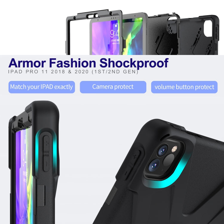 For iPad Pro 11 2022 / 2020 360 Degree Rotation PC + Silicone Protective Tablet Case with Holder & Hand-strap(Dark Blue) - iPad Pro 11 (2022/2021) Cases by buy2fix | Online Shopping UK | buy2fix