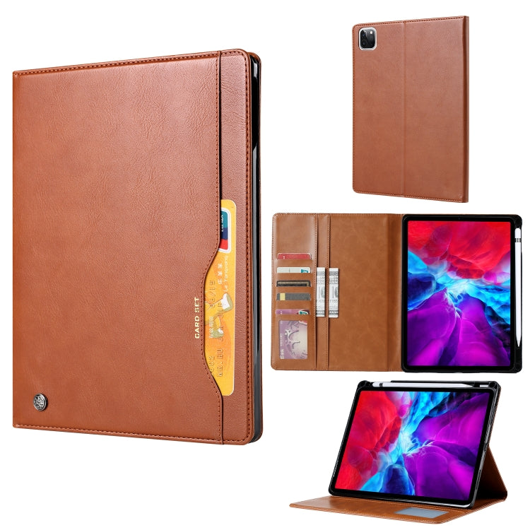 For iPad Pro 12.9 2022 / 2021 / 2020 Knead Skin Texture Horizontal Flip Leather Tablet Case(Brown) - iPad Pro 12.9 (2020) Cases by buy2fix | Online Shopping UK | buy2fix