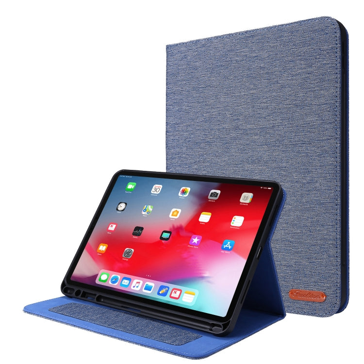 For iPad Pro 11(2020) Horizontal Flip TPU + Fabric PU Leather Protective Tablet Case with Name Card Clip(Deep Blue) - iPad Pro 11 (2020) Cases by buy2fix | Online Shopping UK | buy2fix