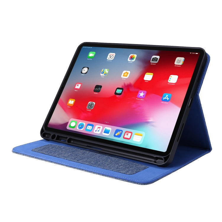 For iPad Pro 11(2020) Horizontal Flip TPU + Fabric PU Leather Protective Tablet Case with Name Card Clip(Deep Blue) - iPad Pro 11 (2020) Cases by buy2fix | Online Shopping UK | buy2fix