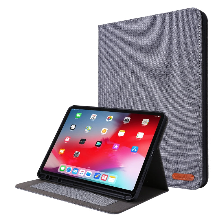 For iPad Pro 11(2020) Horizontal Flip TPU + Fabric PU Leather Protective Tablet Case with Name Card Clip(Gray) - iPad Pro 11 (2020) Cases by buy2fix | Online Shopping UK | buy2fix