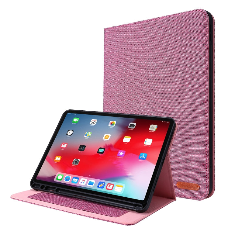For iPad Pro 11(2020) Horizontal Flip TPU + Fabric PU Leather Protective Tablet Case with Name Card Clip(Rose Red) - iPad Pro 11 (2020) Cases by buy2fix | Online Shopping UK | buy2fix
