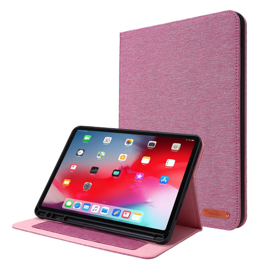 For iPad Pro 11(2020) Horizontal Flip TPU + Fabric PU Leather Protective Tablet Case with Name Card Clip(Rose Red) - iPad Pro 11 (2020) Cases by buy2fix | Online Shopping UK | buy2fix