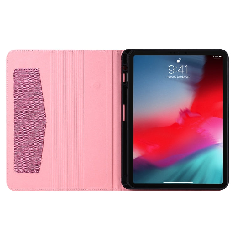 For iPad Pro 11(2020) Horizontal Flip TPU + Fabric PU Leather Protective Tablet Case with Name Card Clip(Rose Red) - iPad Pro 11 (2020) Cases by buy2fix | Online Shopping UK | buy2fix